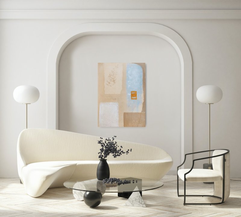 A quiet golden morning, Painting Modern Art Studio Modro Zeleno