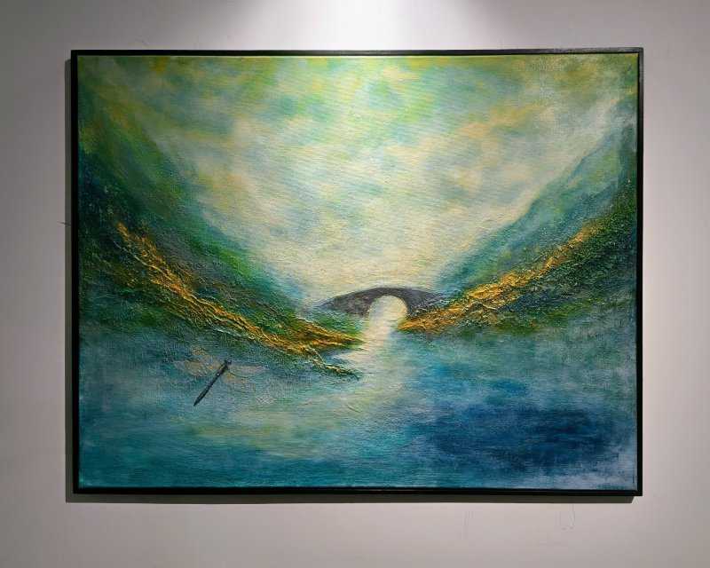 Between Two Breaths, Painting Modern Art Studio Modro Zeleno