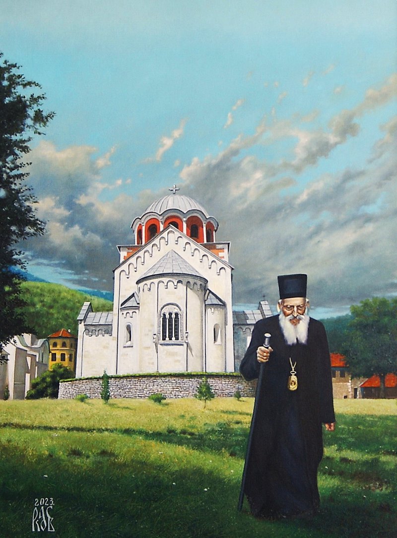 Patriarch Pavle in Studenica, Painting Dragan Raskov Milosevic