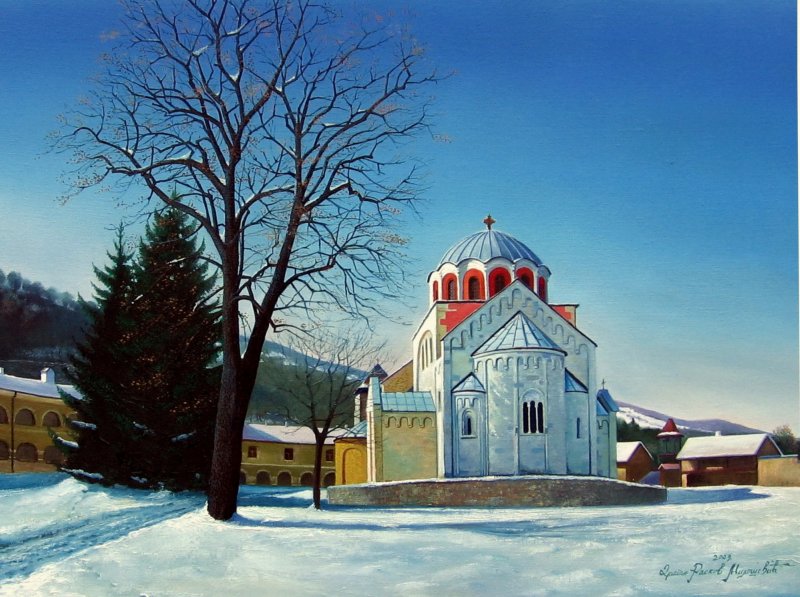 Winter in Studenica, Painting Dragan Raskov Milosevic