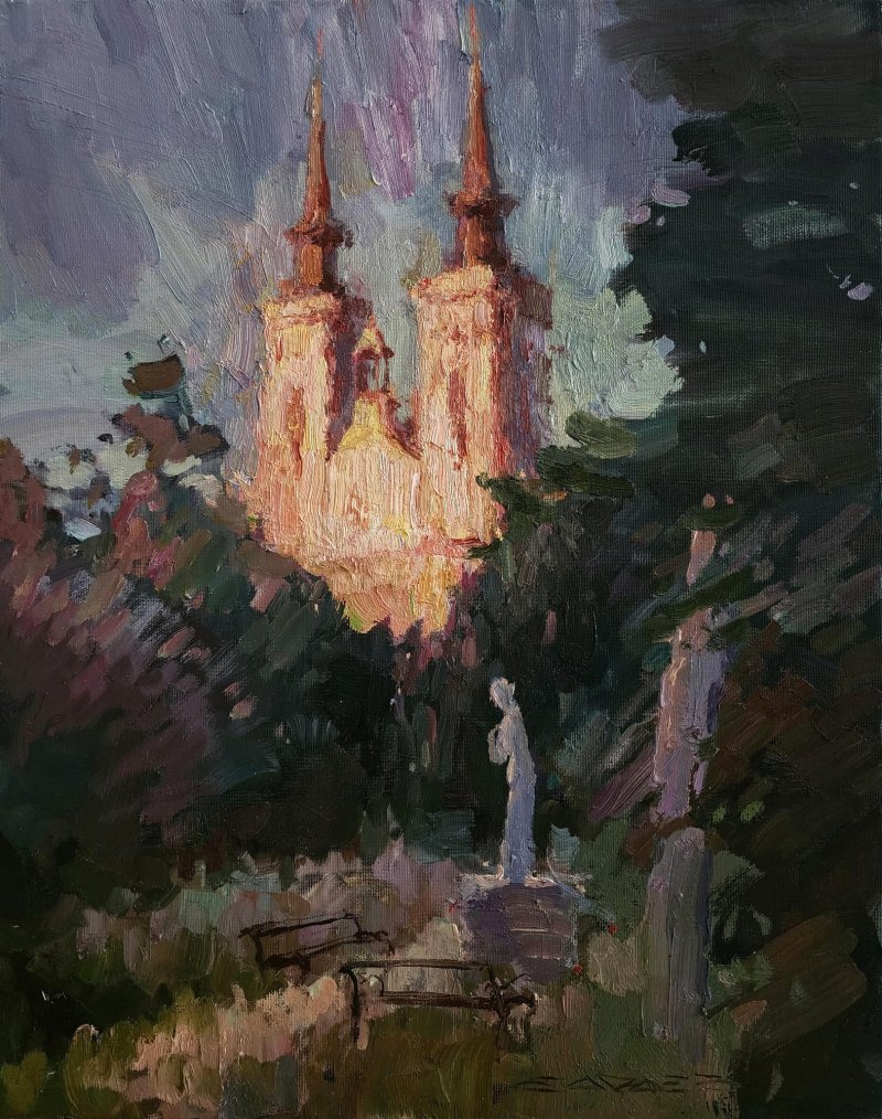 Church at Sunset, Painting Mihail Vachaev