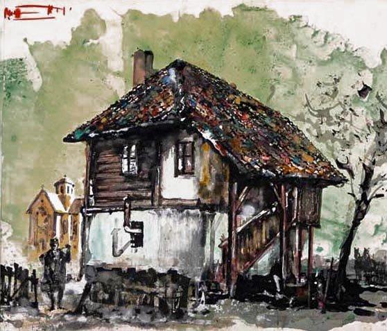 Old Serbian house, Painting Dragan Rumencic