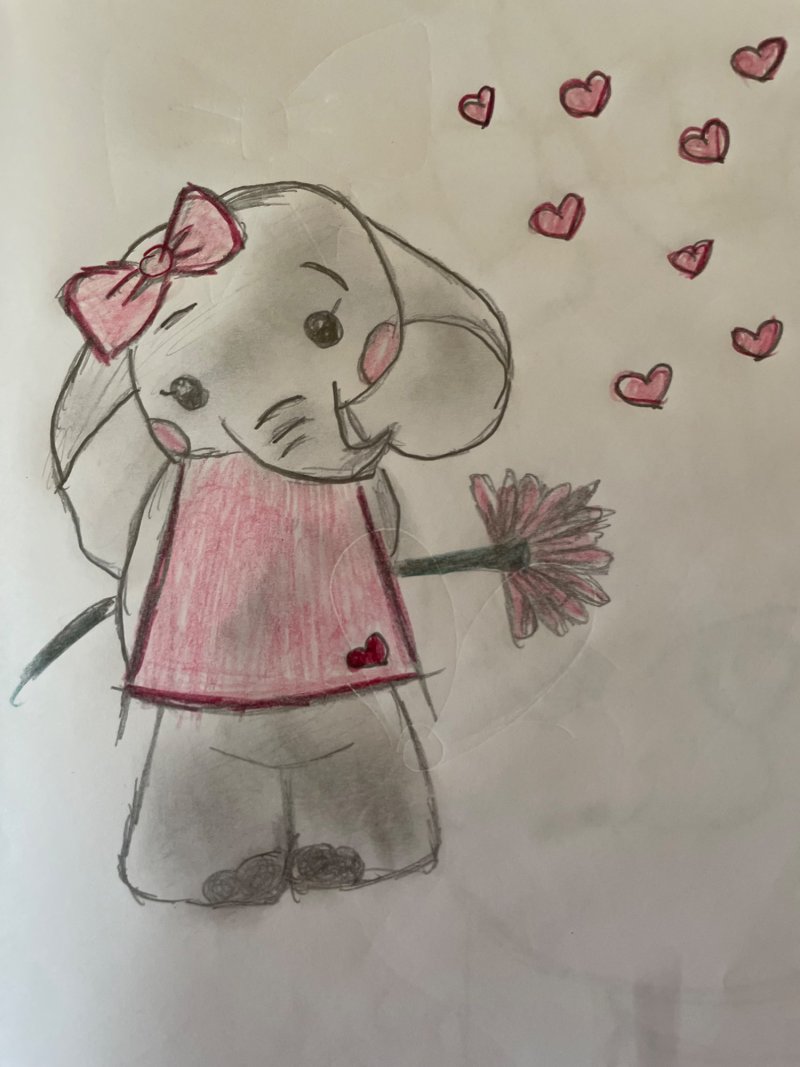 Ilustracija slatkog ružičastog slona, Crtež Dorina Fehér