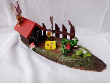 Wooden house with garden, unique handmade work