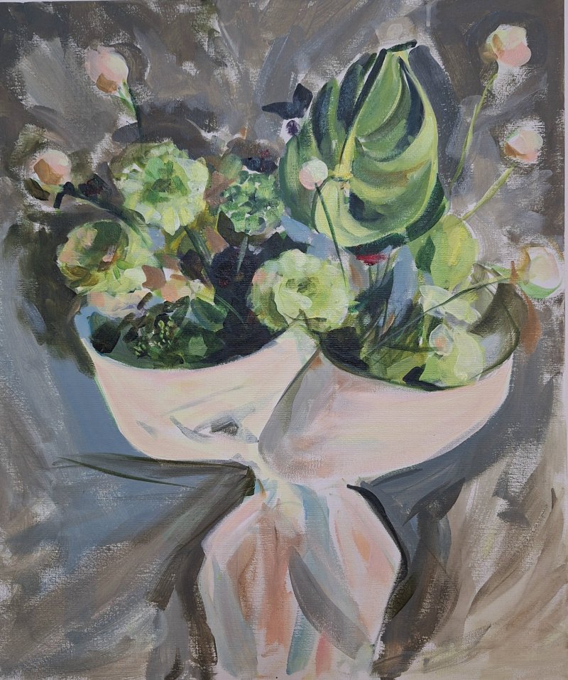 White bouquet with anthurium, Painting Jelena  Cvetkovic 
