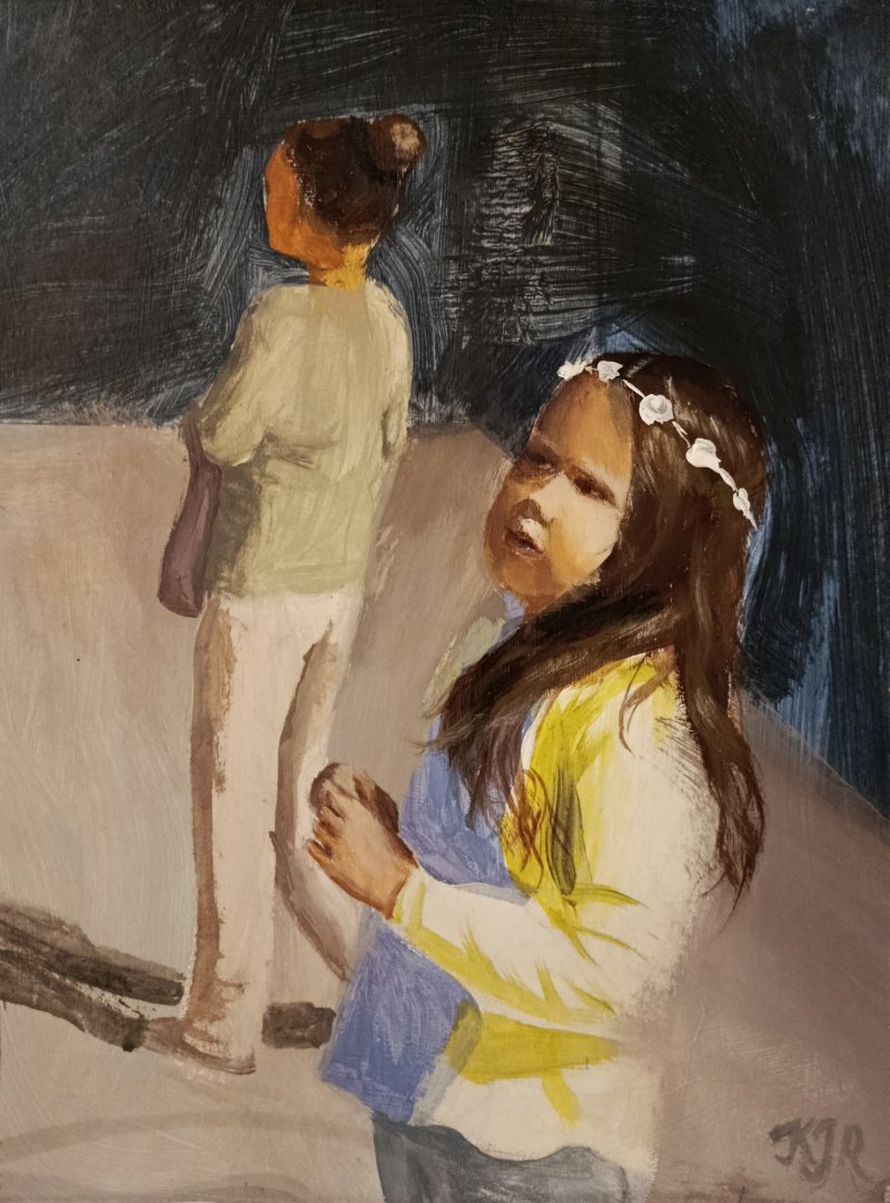 Little girl in the yard, Painting Roža Konja Joža