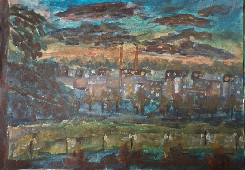 Konjarnik at night, Painting Dimitrije  Paštar