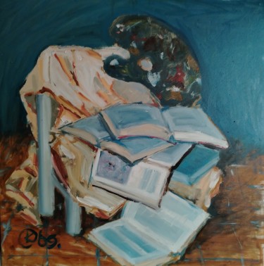 In Room: Books and a painters palette