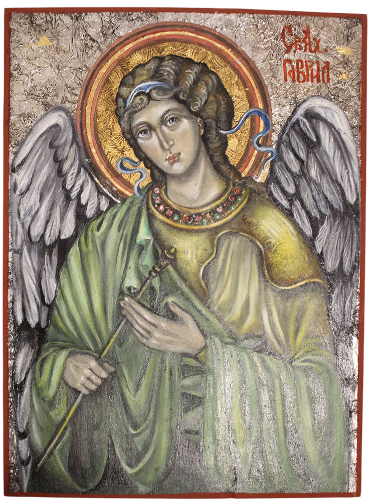 Icon of Archangel Gabriel – Byzantine Style, Oil and Pigments on Wood