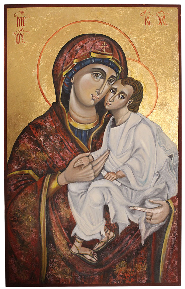 Icon of the Mother of God with Christ – Russian Style on Wood, Painting Mirjana Zivković
