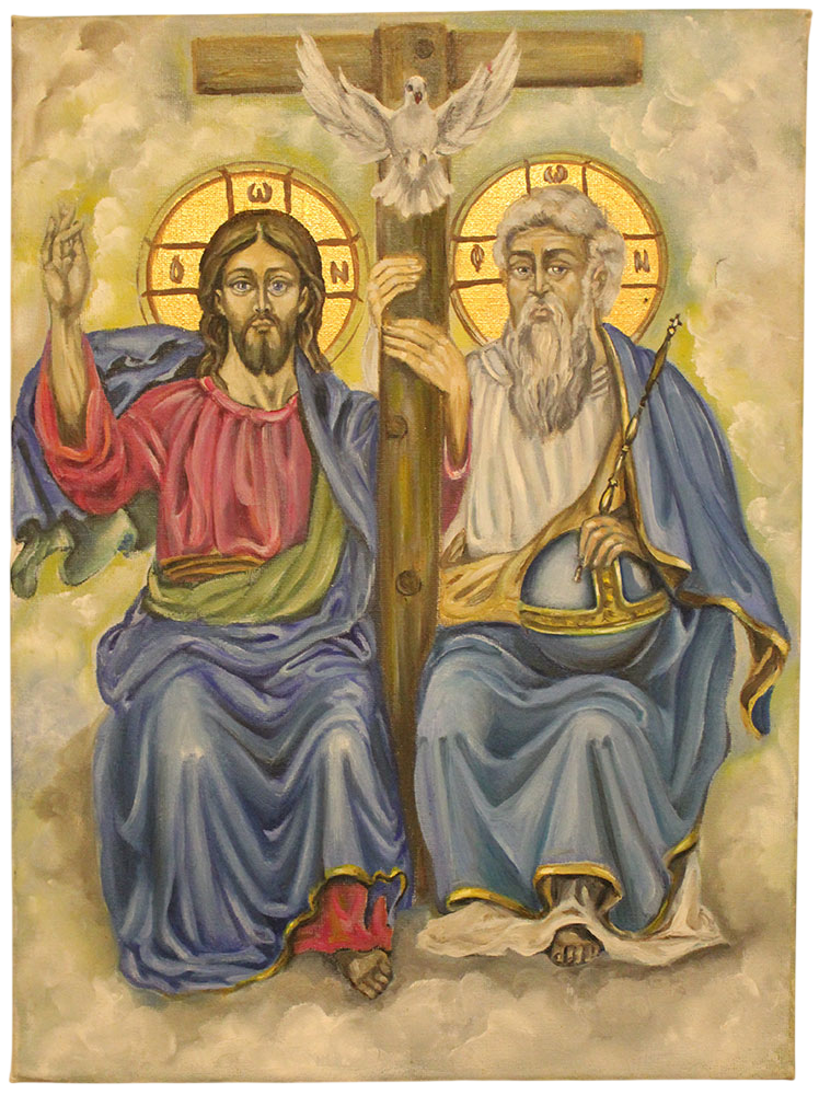 Icon of the Holy Trinity – Russian Style, Oil on Canvas, Painting Mirjana Zivković