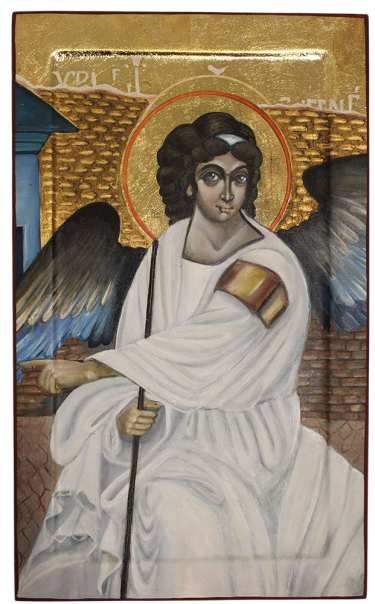 Icon of the White Angel – Byzantine Style, Oil and Pigments on Wood