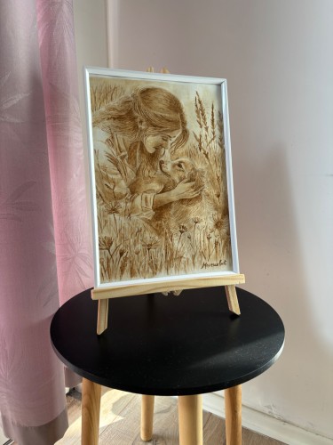 Coffee Painting, Girl with a dog, Painting Jelena Malešević
