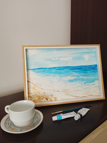 Minimalist seascape Azure and Gold, Painting Nathan