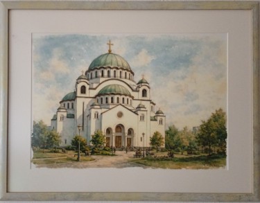 The Temple of Saint Sava Watercolor, Painting Art colection Zivkovic