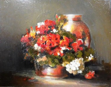 GERANIUMS AND COPPER VESSELS, Painting Valentina Cvetanovska