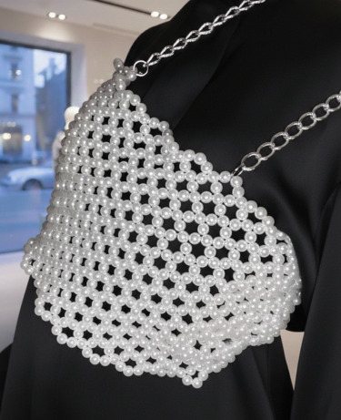 Unique art-top Pearl – Hand-woven corset of pearls, Handicraft Maja D