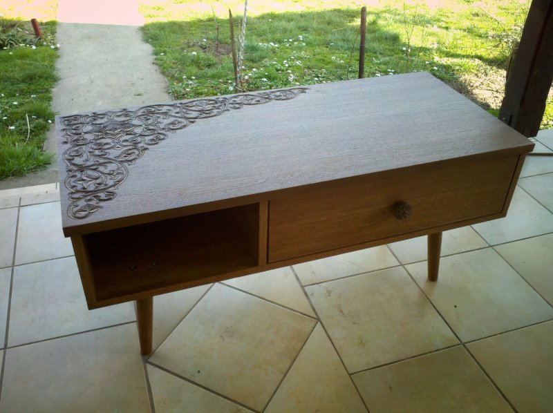 hand-carved oak table in deep relief, Handicraft Sasa Kolbas