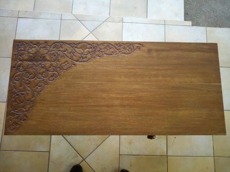hand-carved oak table in deep relief, Handicraft Sasa Kolbas