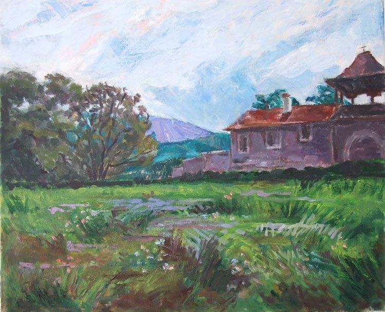 Studenica before dawn, Painting Stojović Zoran
