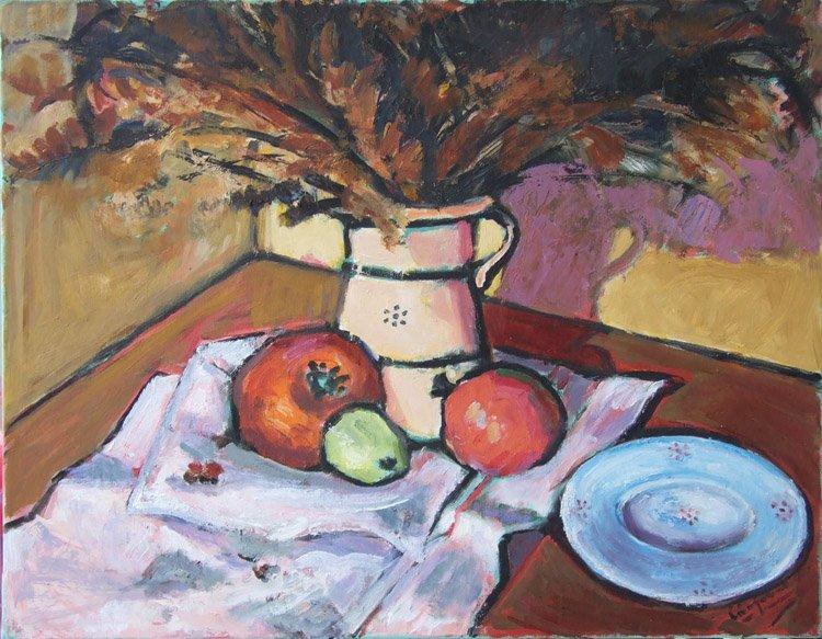 Still life with dry flowers and pomegranates, Painting Stojović Zoran