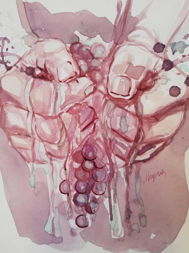 Grapes and Hands, Painting Kovačević Mira, Slikanje vinom