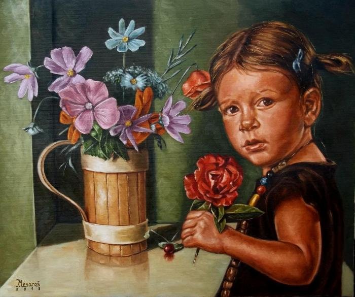 Girl with a rose, Painting Mesaroš Joži