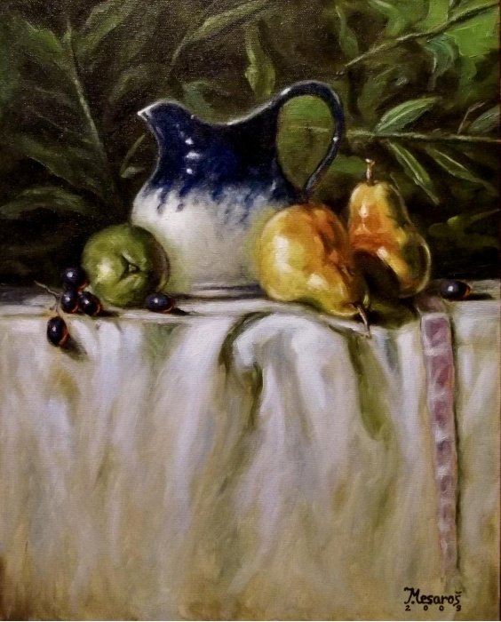 Pitcher and pears, Painting Mesaroš Joži