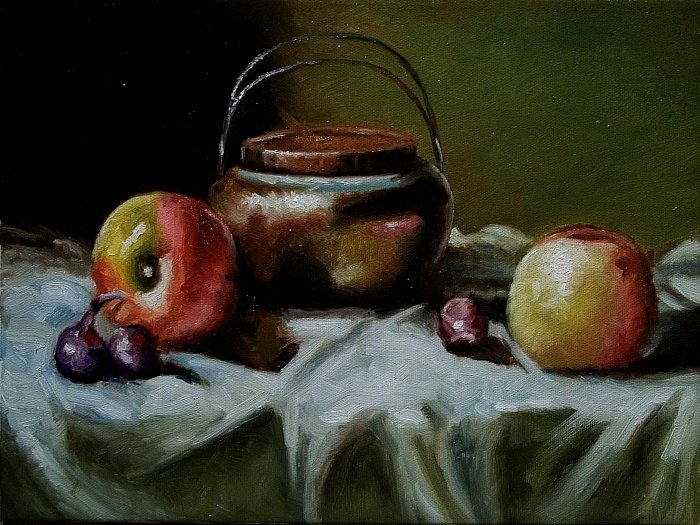 Apples with red onions, Painting Mesaroš Joži