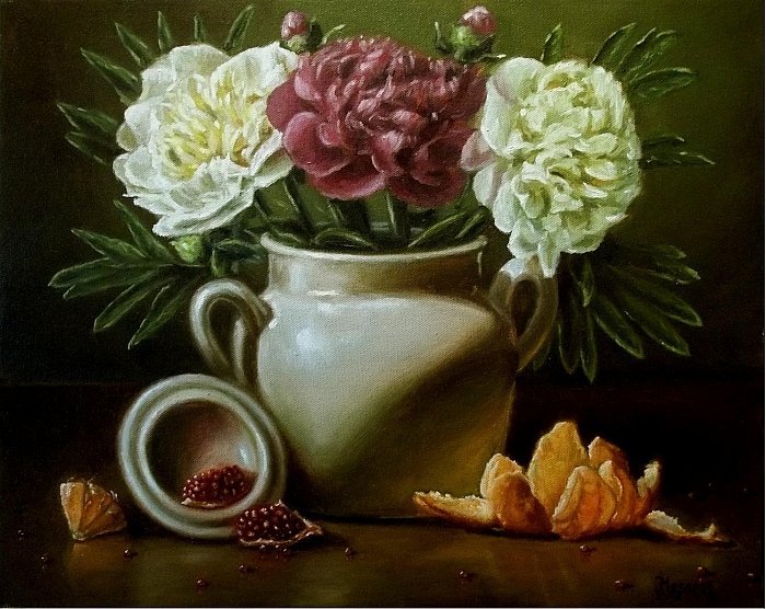 Flowers with oranges, Painting Mesaroš Joži