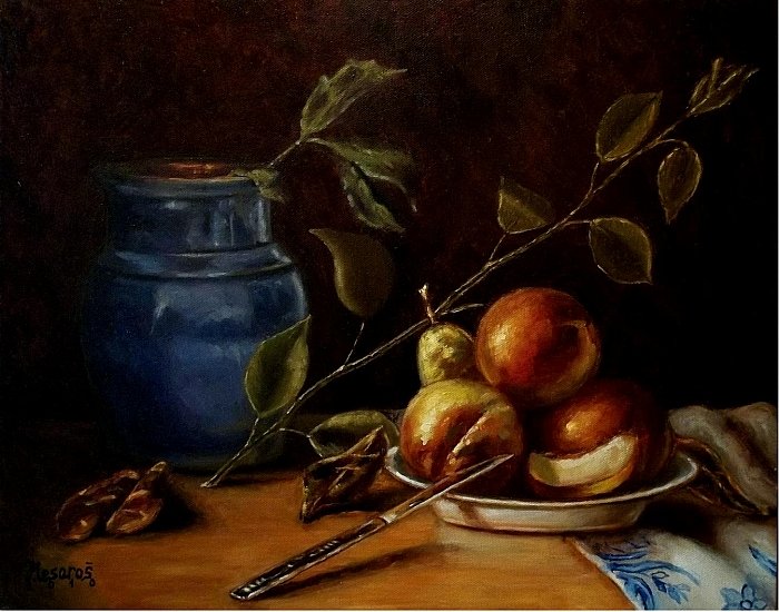 Confit Pot with Peaches, Painting Mesaroš Joži