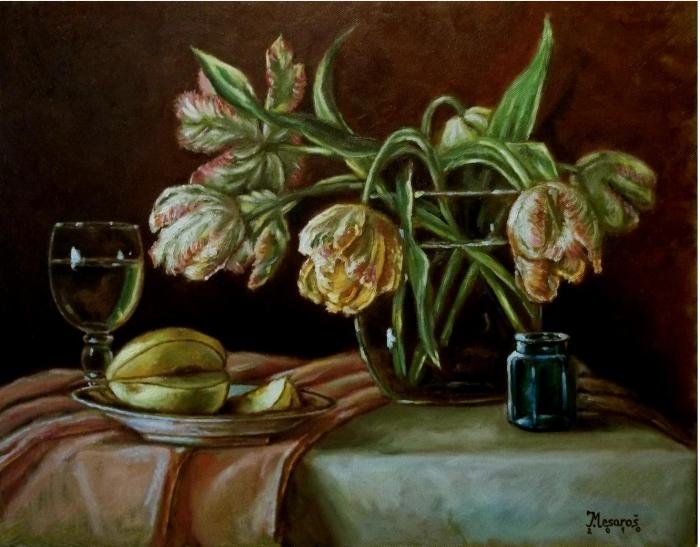 Tulips and pears, Painting Mesaroš Joži