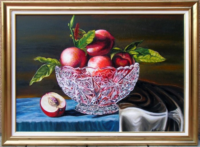 Bowl of peaches, Painting Aleksandar Krstic