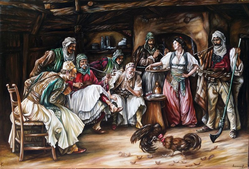 Borba petlova II (Paja Jovanović), Painting Aleksandar Krstic