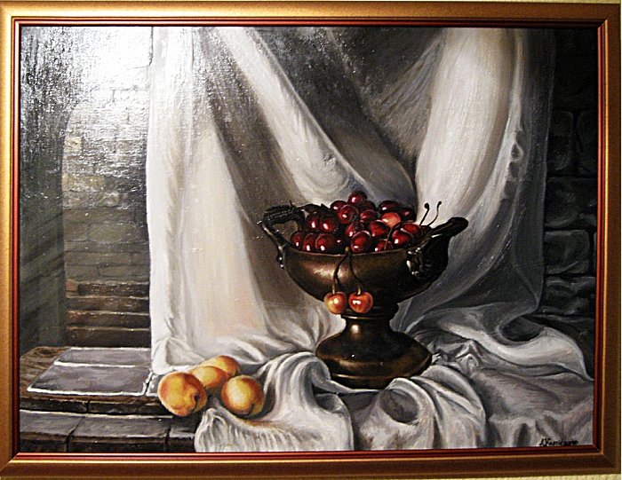 Bowl with cherries 80x65cm, Painting Aleksandar Krstic
